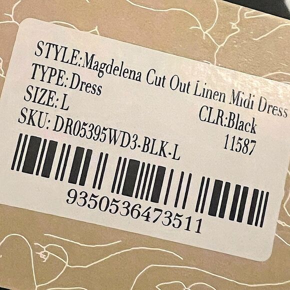 Meshki Magdelena Linen Cutout Minimalist Midi Dress Black Large - L NWT - Picture 2 of 10